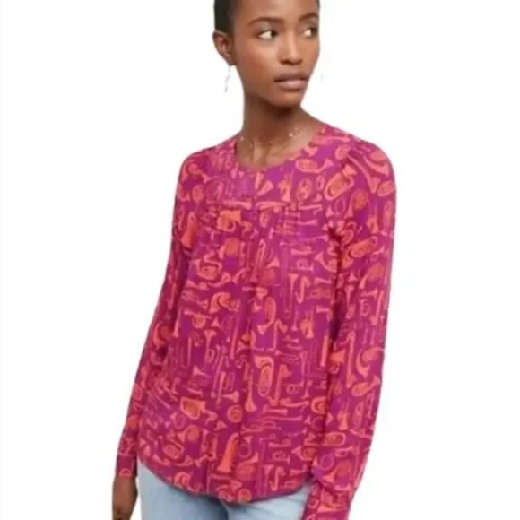 Anthropologie Toot Your Horn 22 of 52 Conversations Instrumet Shirt Blouse  Size - Picture 11 of 11